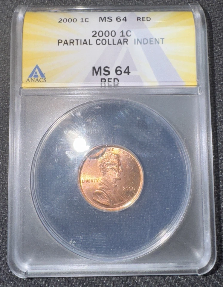 2000 Lincoln Memorial 1c Cent Mint Error Partial Collar Indent ANACS MS64 Red - Image 2 of 4