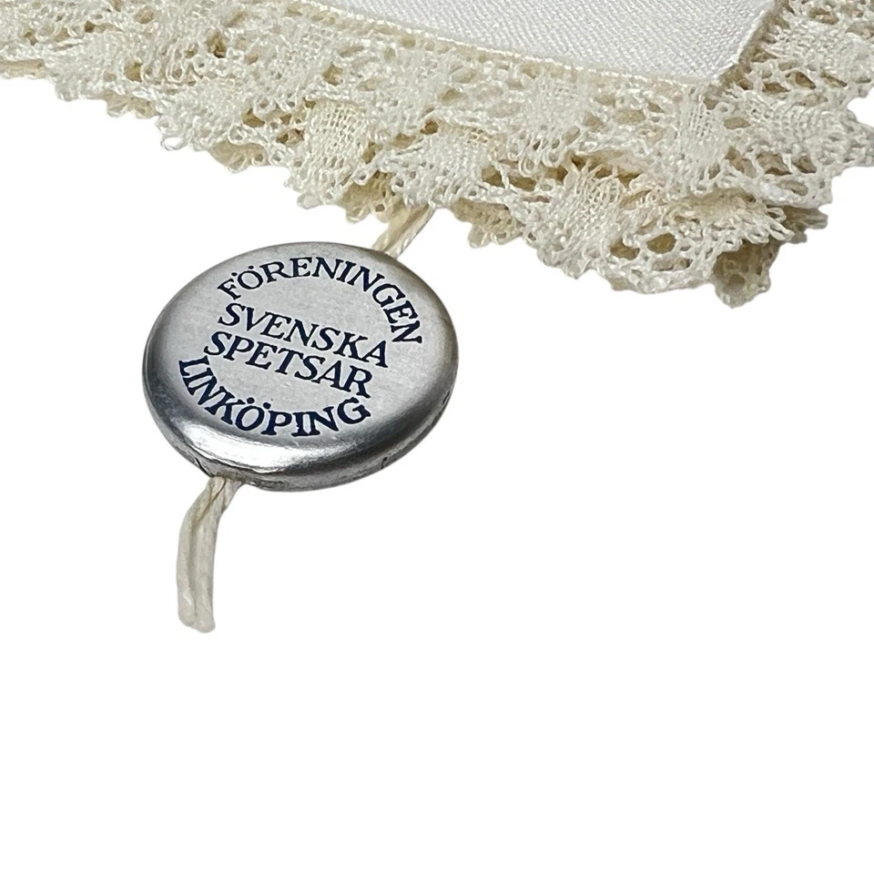 Handkerchief Sweden Vintage Ivory Beige Linen Delicate Swedish Lace Trim 8x8 - Image 2 of 4