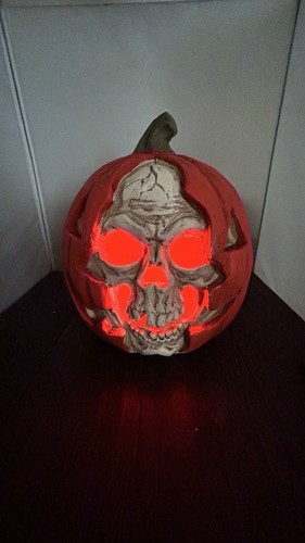 Gips Totenkopf im Kürbis Halloween Requisite Dekor gruselig verwittert Deko 14" selten - Bild 3 von 19