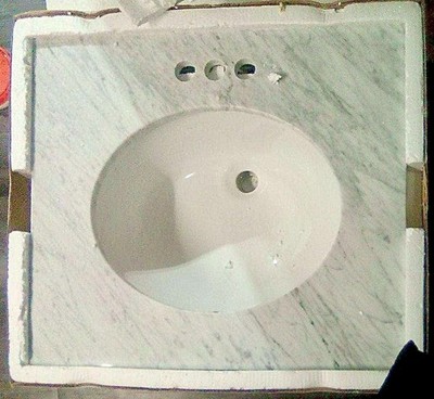 CNC Cabinetry Cara White 25 x22  Natural Stone Vanity Top w/ Undermount Sink