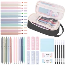 Cute School Supplies 38 PCS, Pencil Case with 12 Pastel Highlighters, 5 Black...