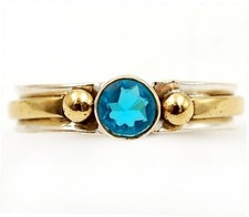 Two Tone Natural Flawless Blue Topaz 925 Solid Sterling Silver Ring Sz 8 B19-7