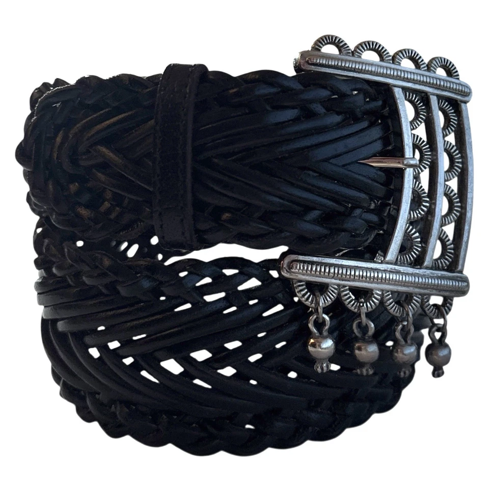 Cinturón ancho llamativo de colección talla grande siglo Canadá cuero negro étnico boho Foto 2 de 4