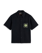 SCOTCH SODA Tailored Fit Button Embroidered Pocket Shirt Men's S Charcoal Art
