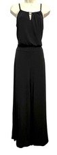 White House Black Market Jumpsuit Womens Small Black Knit Keyhole Wide Leg