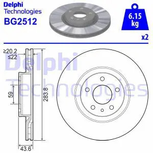 DELPHI BG2512 Disco freno ventilato, Oleato - Immagine 2