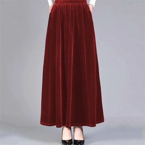 Eleganter langer Damen Samtrock mit hoher Taille und stilvoller Aline Form - Bild 7 von 42