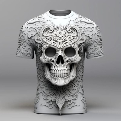Fashion Herren Horror Skull 3D T-Shirt Rundhals Unisex Sommer Streetwear Top