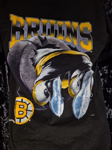 Vintage Nutmeg Boston Bruins Breakthrough T-Shirt USA Black Size Large No Label - Picture 13 of 19