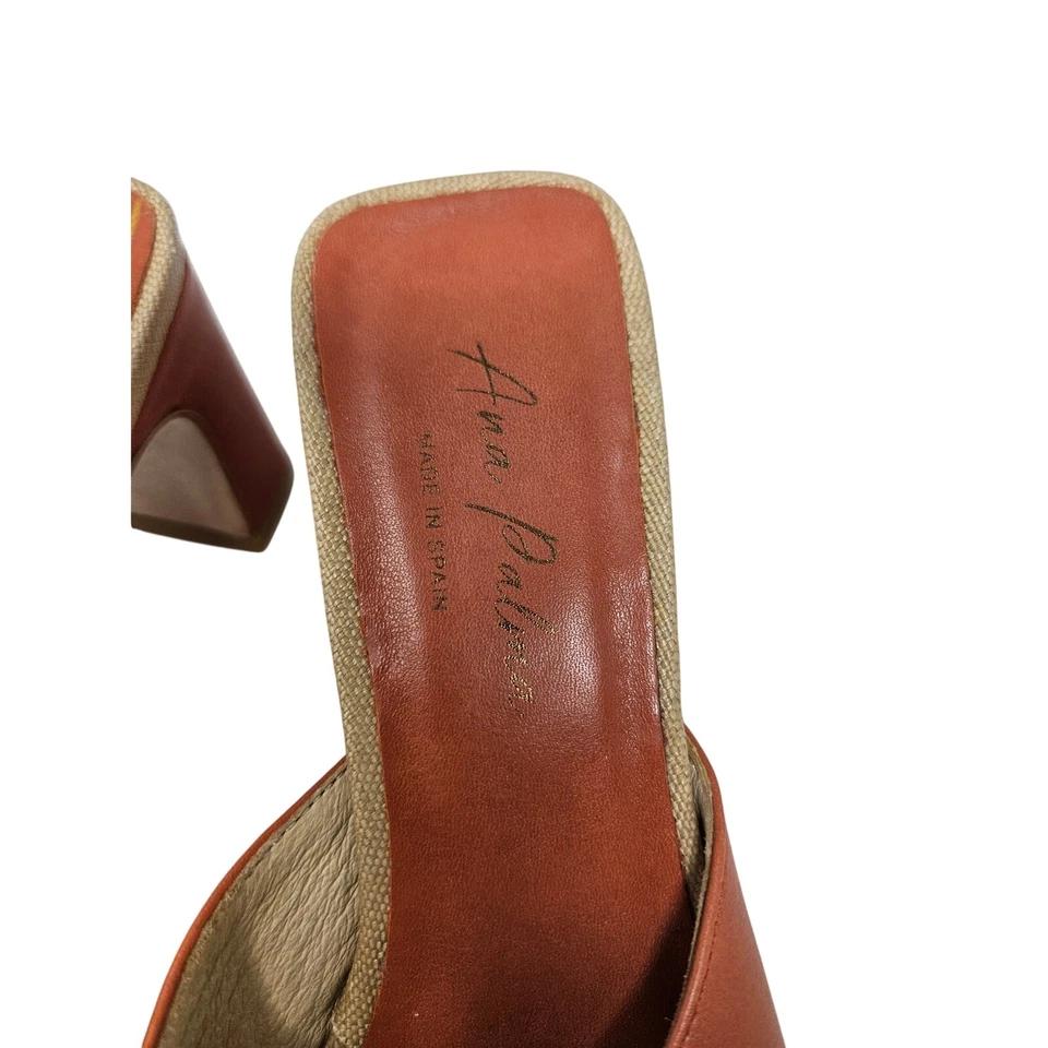 Sandalia Ana Palma 38 Marrón Cuero Deslizable Puntera Cuadrada Deslizable Minimalista Costera Foto 3 de 4