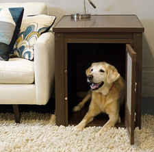 Dog Crate End Table Pet House Furniture Brown Large