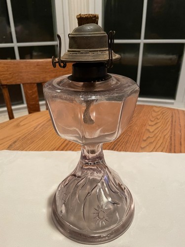 Antique Old Dominion Smoky Sun Glass Sunshine And Swirls Kerosine Lamp