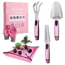 WORKPRO 5PCS Aluminum Garden Tool Set With Repotting Mat Gloves Hand Trowel Rake