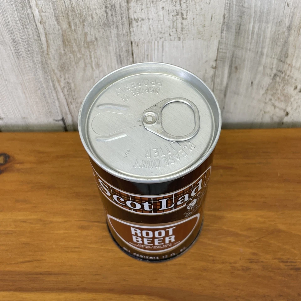 Cerveza Scot Lad Root vintage 12 OZ Lata de refresco vacía con lengüeta de acero ¡pero sellada! Foto 2 de 4