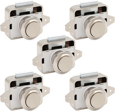 Push Button Cabinet Lock 5 Pack, Chrome Plated RV Drawer Latches, Marine Grade M