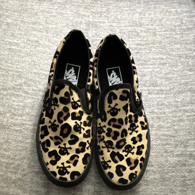 VANS Skull Leopard Print Slip-On Canvas Sneakers M:5.5/W:7  display picture 1