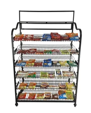 Returned item! 39" Wide Bakery Display Rack Wheels Adjustable Shelves Header