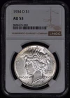 1934-D Peace Silver Dollar $1 NGC AU53 - Sharp Choice AU!