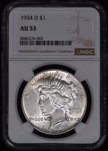 1934-D Peace Silver Dollar $1 NGC AU53 - Sharp Choice AU!