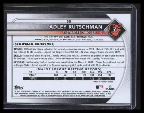 Bowman #35 Adley Rutschman 2025 patrón púrpura #/199 - Imagen 2 de 2