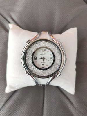 Damen-Armbanduhr - Spangenuhr Quartz Edelstahl Glitzer, mit Karton 