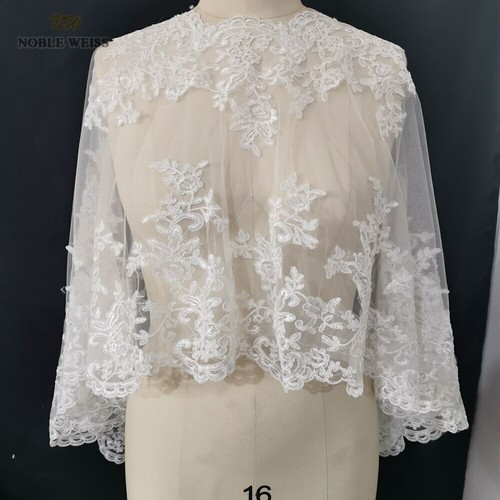 Wedding Cape Lace Hem Bridal Jackets Elegant Shawl Bride Wrap - Picture 4 of 8