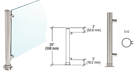 Brushed Stainless 20" High 1" Round PP56 Slimline Series Straight Front Counte - Picture 3 of 5