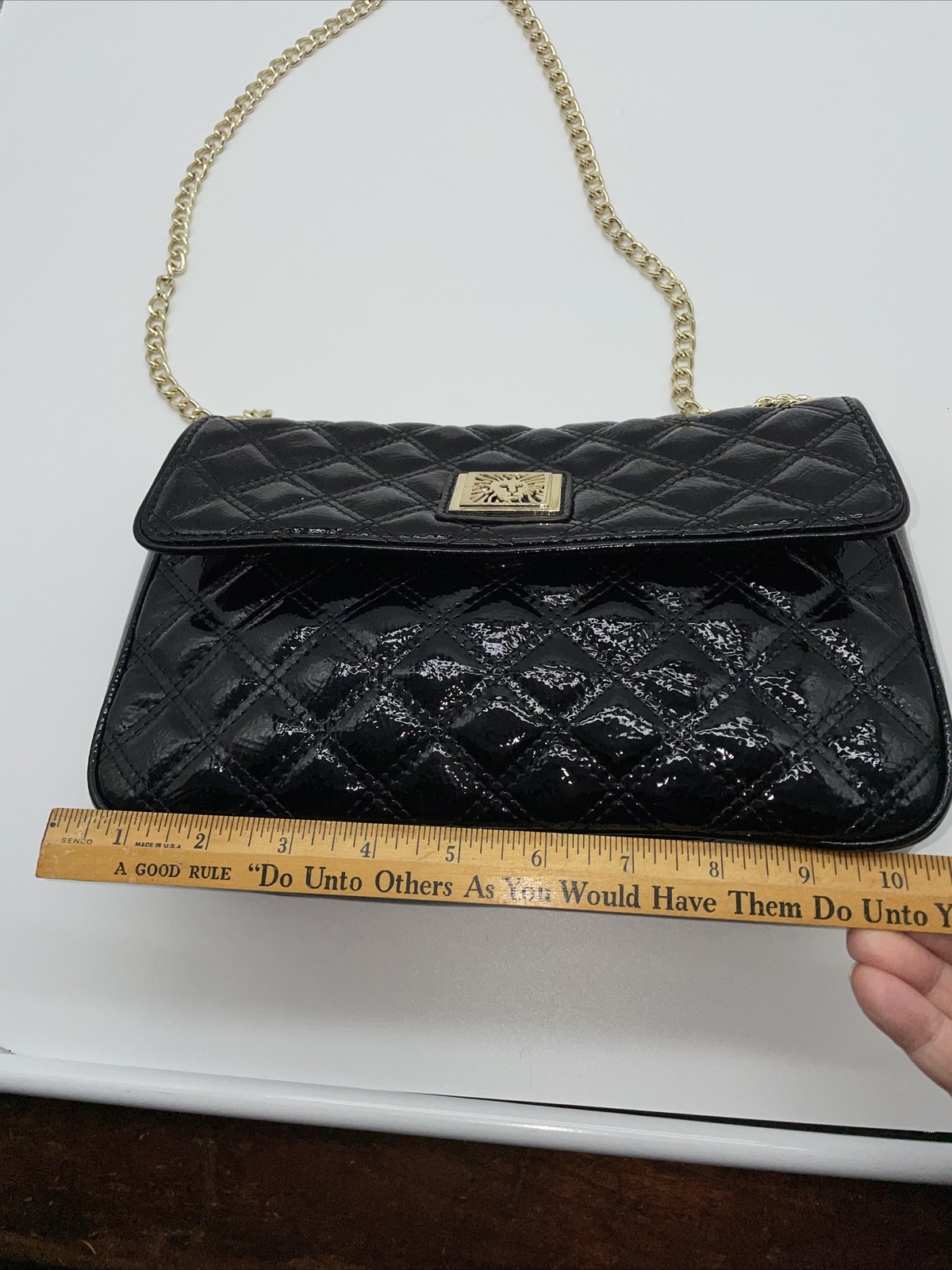 VINTAGE ANNE KLEIN PULSE QUILTED BLACK PATENT GOL… - image 14