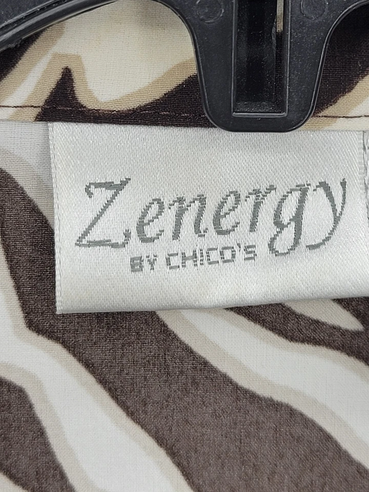 Chicos Zenergy Jacket Womens XL 3 Brown Zebra Print 3/4 Sleeve Performance Zip - Image 3 of 4