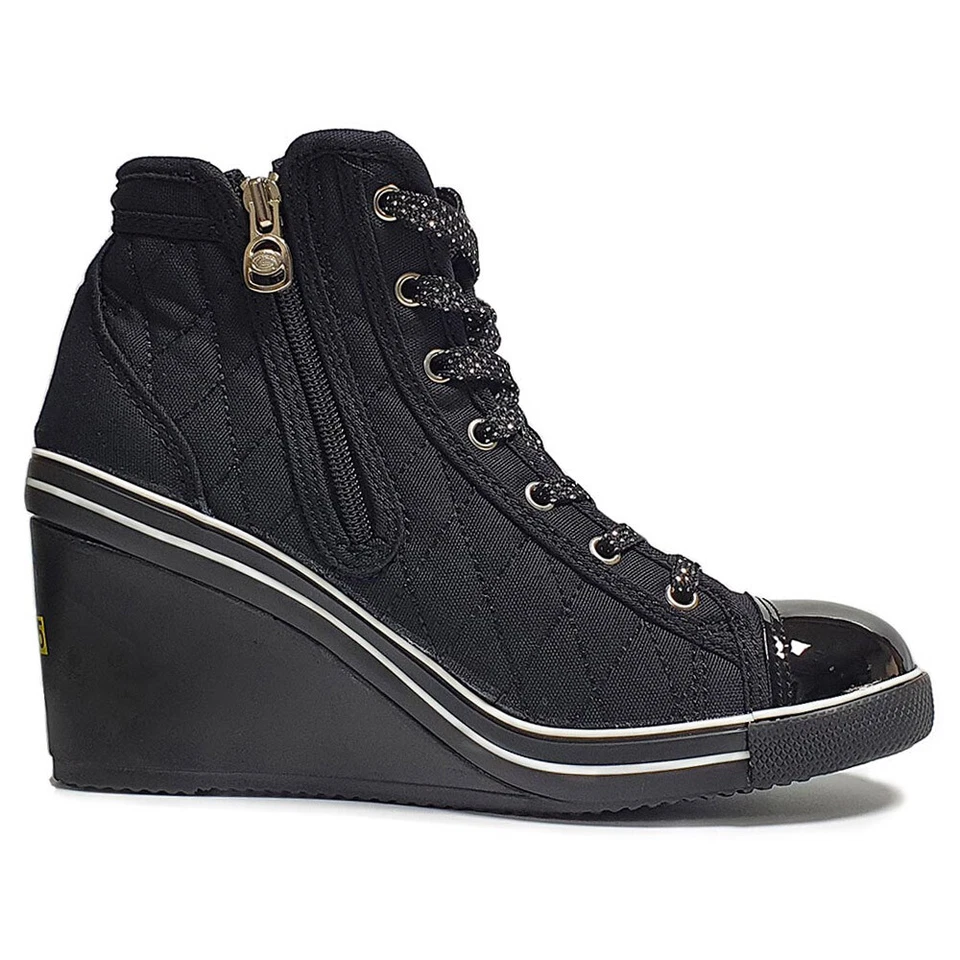 Tênis epdavin feminino casual lona cano alto salto alto acolchoado com cadarço - Imagem 3 de 4