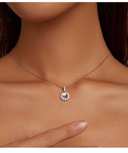 Voroco 925 Sterling Silver Necklace Dazzling Moonstone Gift Wedding - Picture 11 of 12