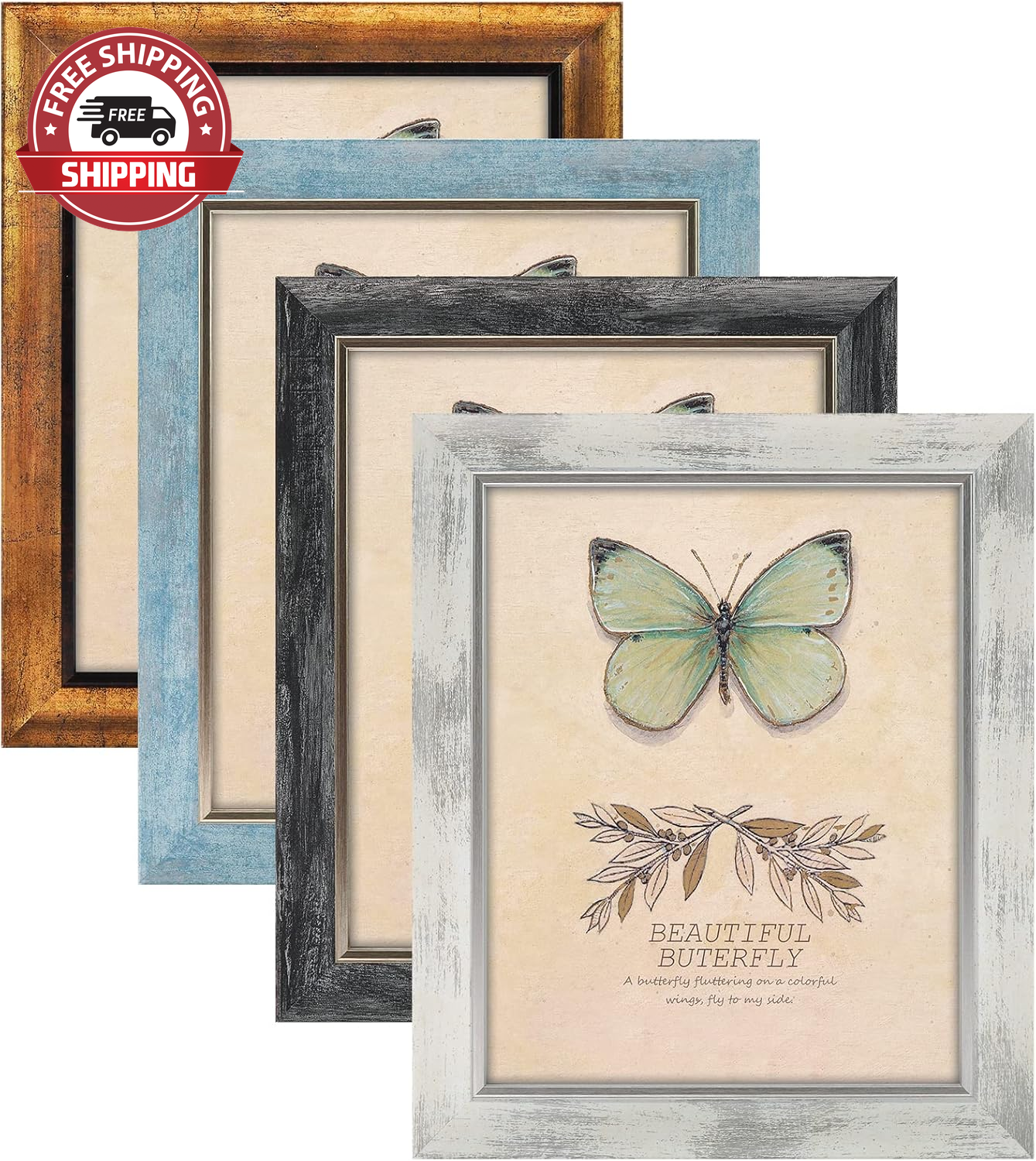 8X10 Picture Frames Set of 4 Rustic Retro Photo Frame with Plexiglass Wall Mount-image