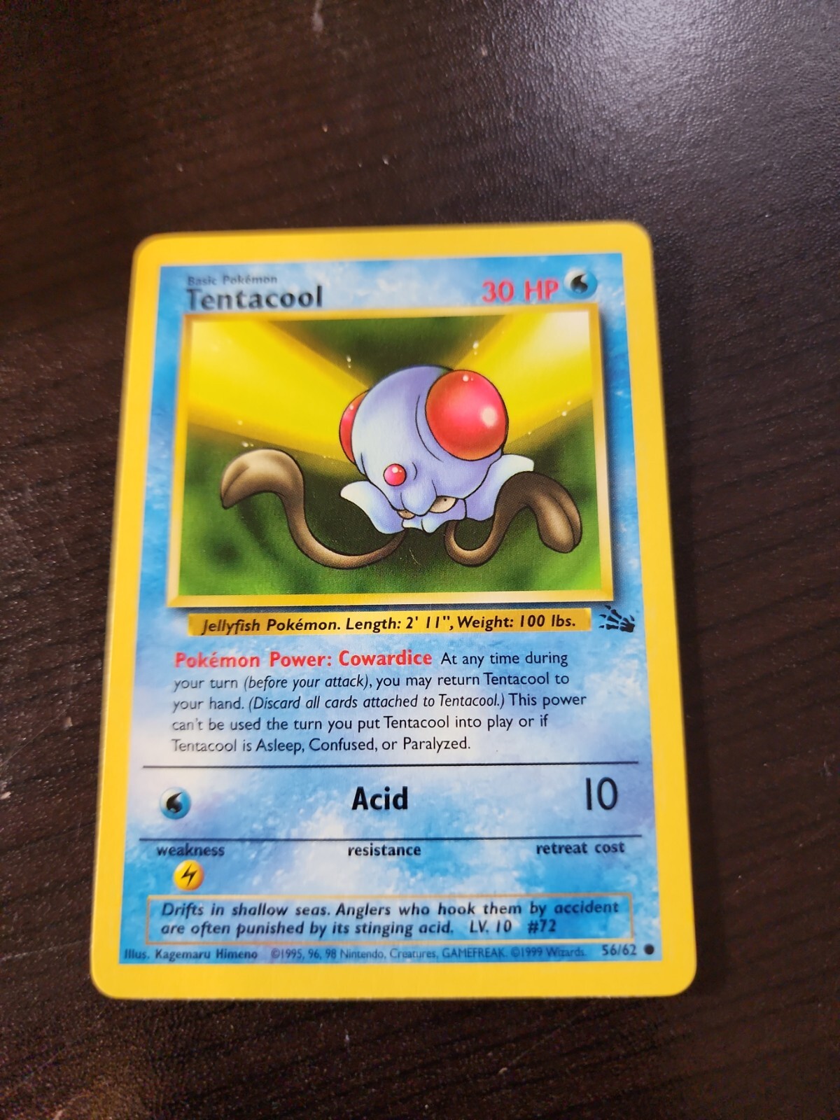 Tentacool 56/62 - Fossil Unlimited - 1999 Vintage WOTC Pokemon Card NM a5