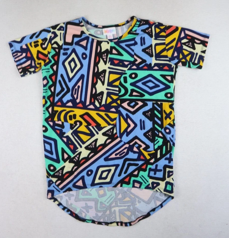 LuLaRoe Gracie 女孩束腰 T 恤上衣 8 码野生几何图案 — 第 2/4 张图片