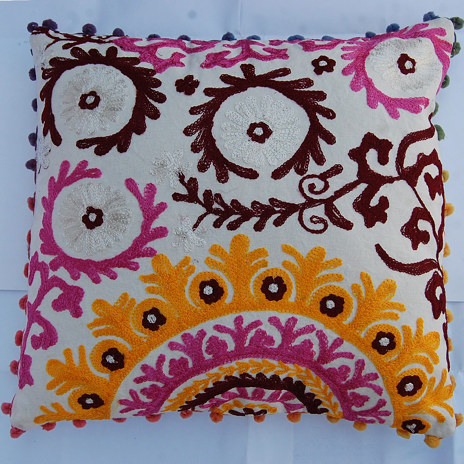 2 PCS Indian Cotton Pillow Cushion Case Decor Throw 16x16" Suzani Embroidery