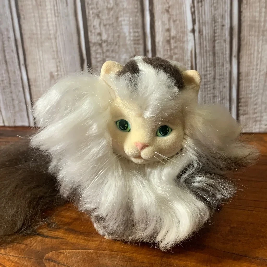 Vintage 1989 Hasbro SWEETIE Pups KITTIES Long Hair Cat White Brown Kitty
