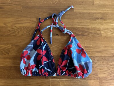 Bamboo Lineltex Bikini Oberteil Damen Hellblau Blau Rot Blumen Muster Größe 42