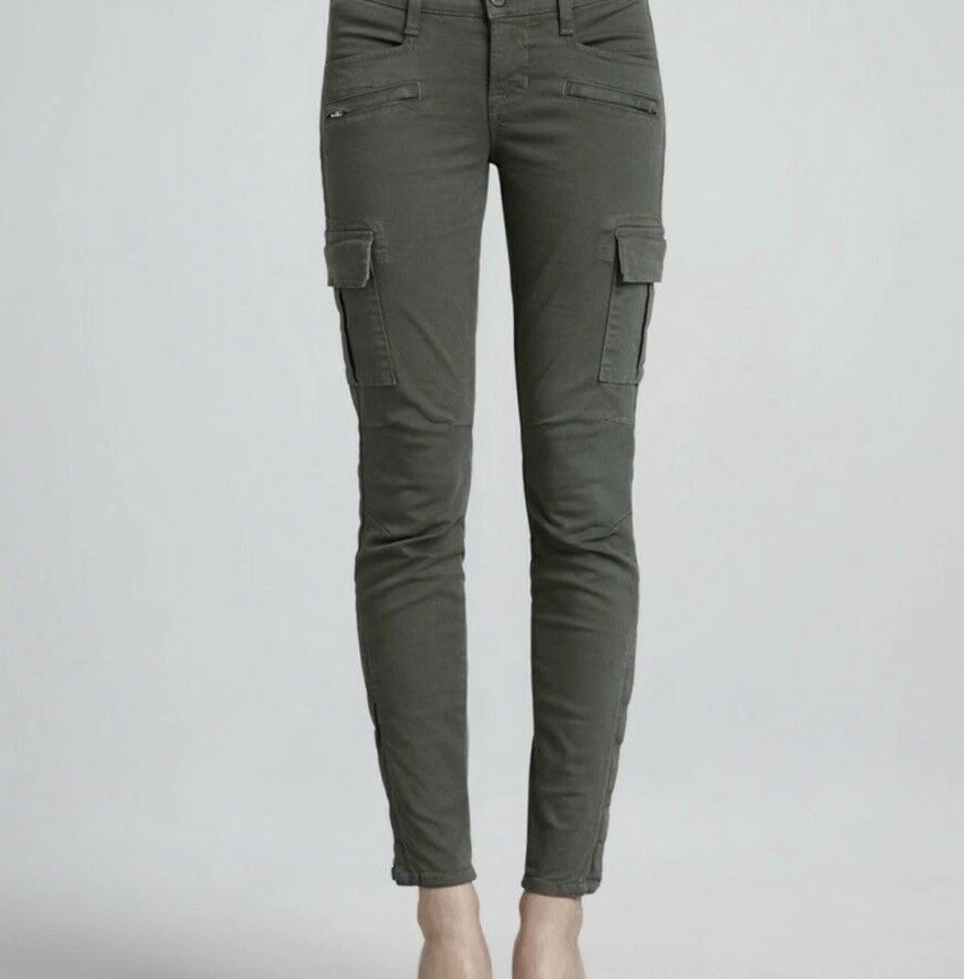 J Brand West Point Skinny Cargo Pants Size 25 Cotton Green Mid Rise