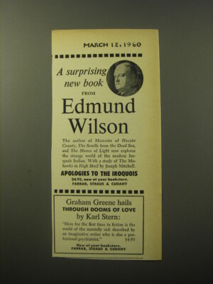 1960 Farrar, Straus & Cudahy Book Ad - Apologies to Iroquois by Edmund Wilson