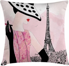 Paris Fashion French Eiffel Tower Decorative Throw Pillow Cushion Cover 24 x24