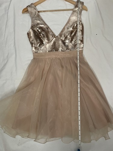 Lypsy Y2K Champagne Colour Baby Doll Dress, Sequin Bodice/Chiffon Skirt Size 8 - Picture 11 of 12