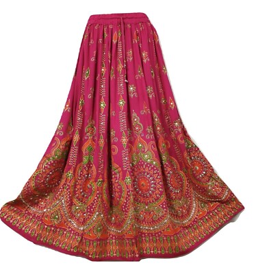 Maxi Skirt Party Sequin Bohemian Handmade PINK One Size 10 12 14 16 18 20  22 UK