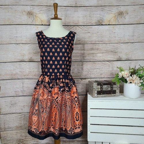 Ultra Pink Navy Orange Fit and Flare Dress