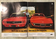 1969 Chevrolet Camaro SS Sport Coupe Corvette Coupe 2-Page Vtg Print Ad