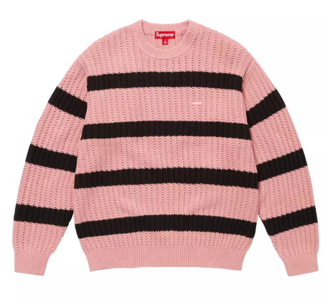 Pull Supreme SS25 à rayures amples petite boîte taille L rose