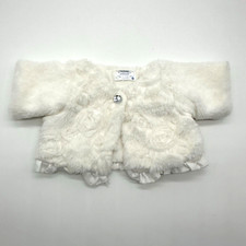 Build A Bear White Faux Fur Satin Rhinestone Rose Winter Coat Girl Teddy Clothes