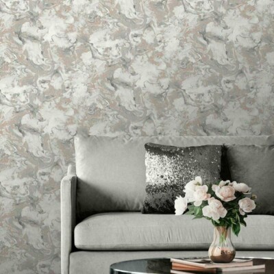 Muriva Elixier Marmor Metallic Flüssigschimmer Wirbel Tapete 166502 Rosegold