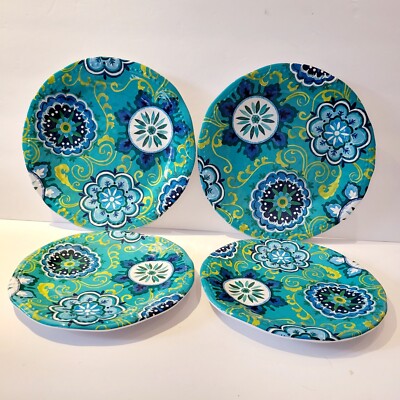 Cynthia Rowley Blue Green Hobnail Floral Melamine Medallion