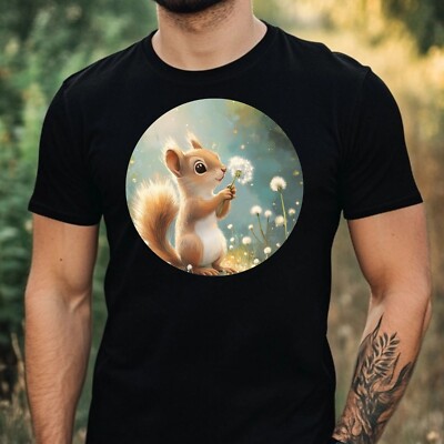 Mens Squirrel Dandelion Print Cotton T-Shirt Size XS to 5XL