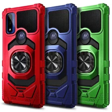 For Motorola Moto G Pure Case Shockproof Ring Stand Phone Cover + Tempered Glass